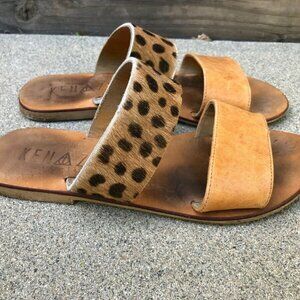KENAZHA THE LABEL Bali Sz 7 Genuine Leather Cheetah Sandals Shoes Womens…​